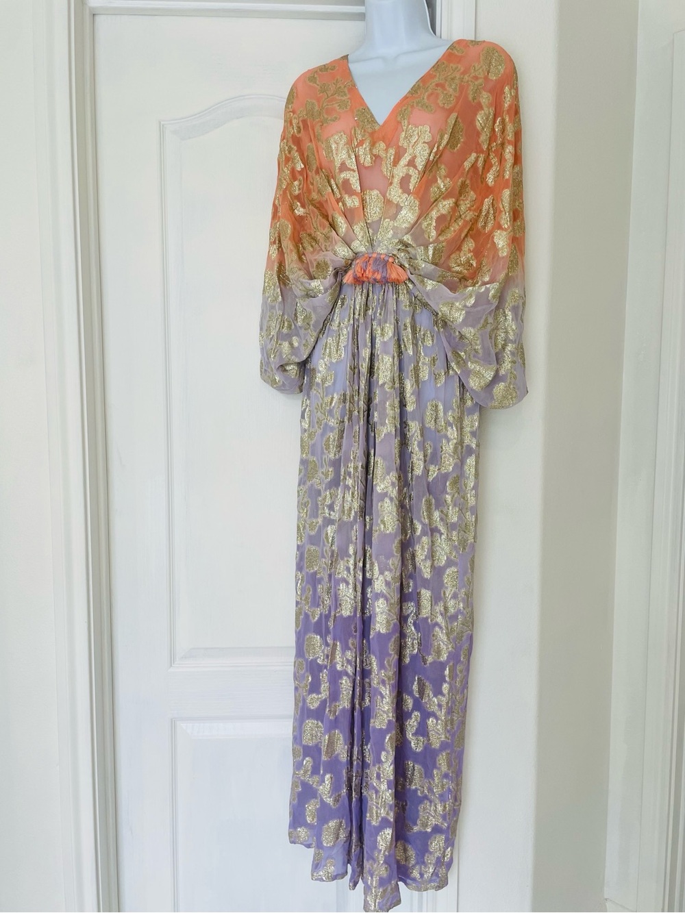 Miss June Paris metallic gold floral Ombré Peach Purple Maxi Dress NWT Marley - Picture 5 of 15